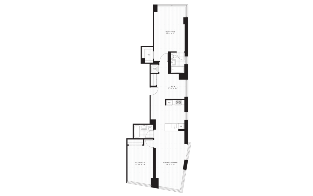 B4 - 2 bedroom floorplan layout with 2 bathrooms