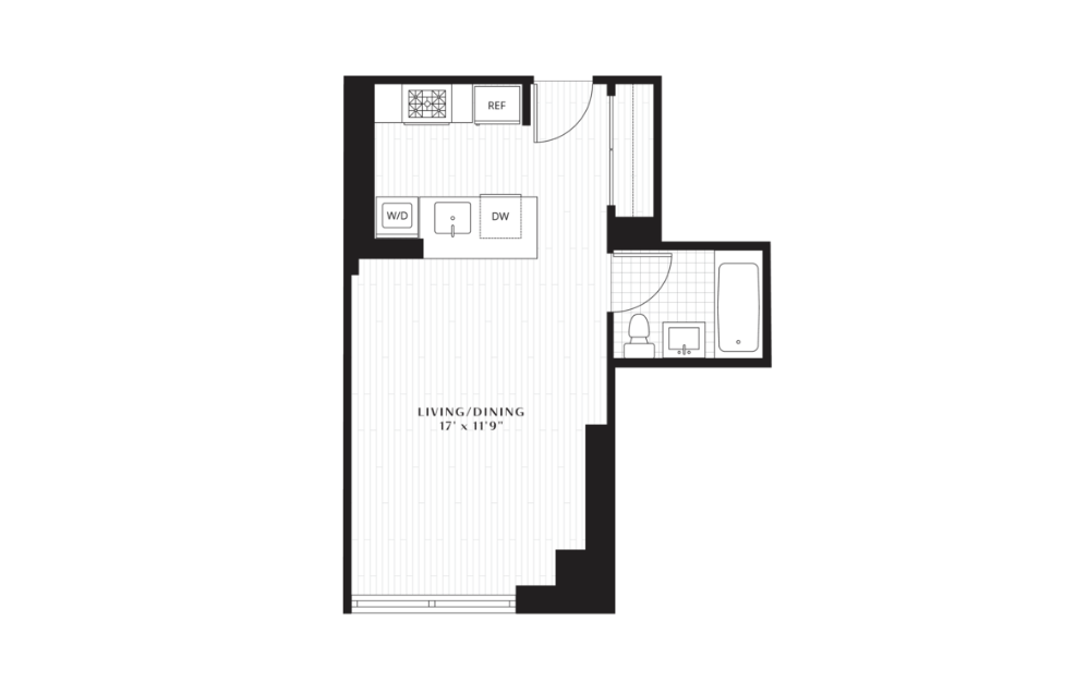 S2 - Studio floorplan layout with 1 bath