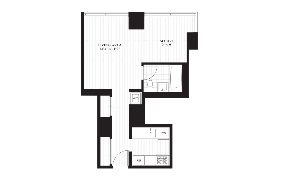 S6 - Studio floorplan layout with 1 bath