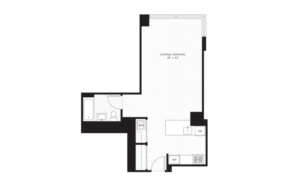 S3 - Studio floorplan layout with 1 bathroom