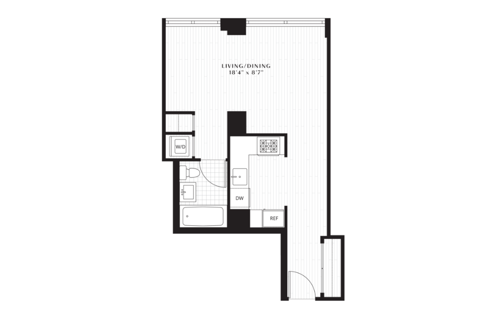 E2 - Studio floorplan layout with 1 bathroom