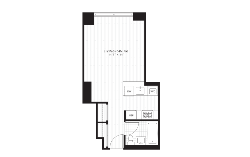 S1 - Studio floorplan layout with 1 bathroom