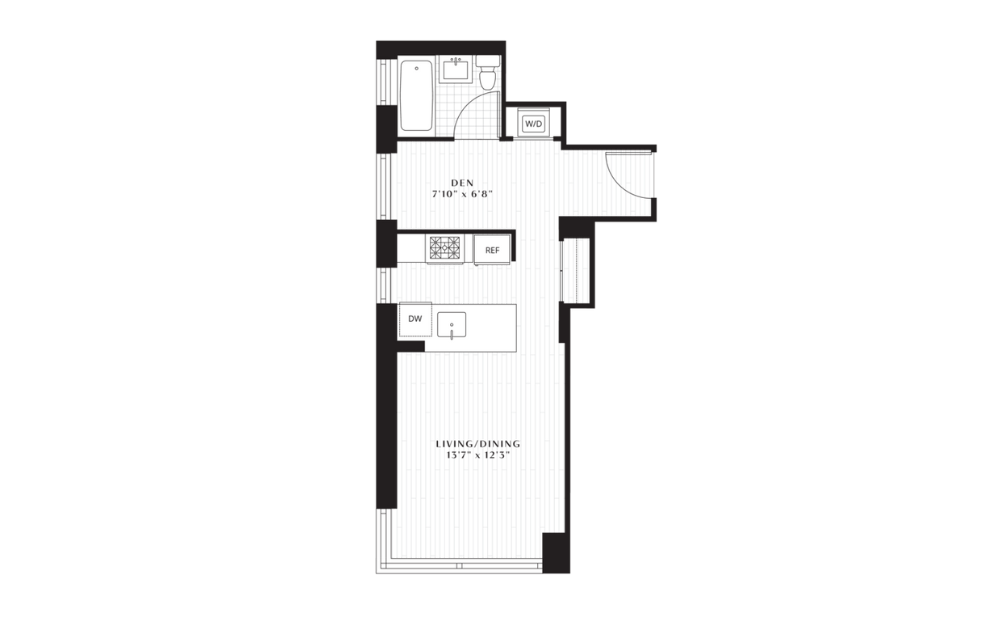 S4 - Studio floorplan layout with 1 bathroom