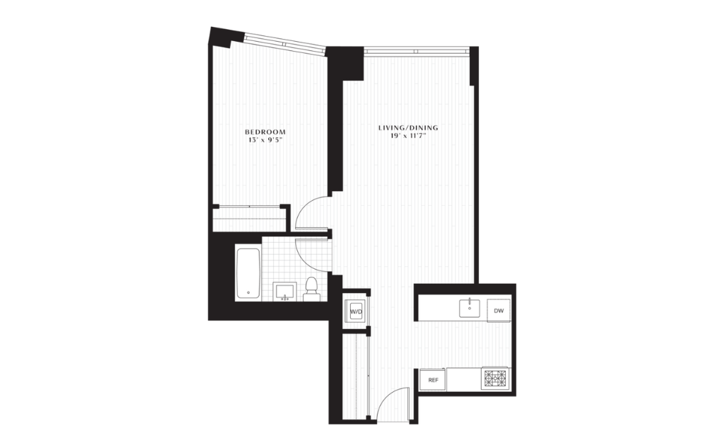 A2 - 1 bedroom floorplan layout with 1 bath