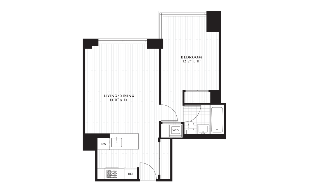 A4 - 1 bedroom floorplan layout with 1 bathroom