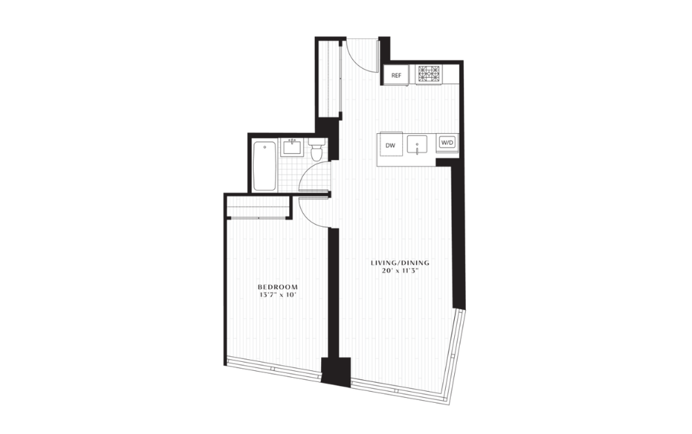 A8 - 1 bedroom floorplan layout with 1 bath