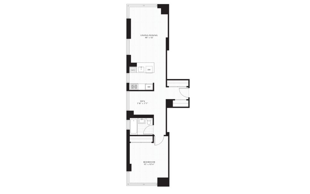 A9D - 1 Bedroom Den - 1 bedroom floorplan layout with 1 bathroom