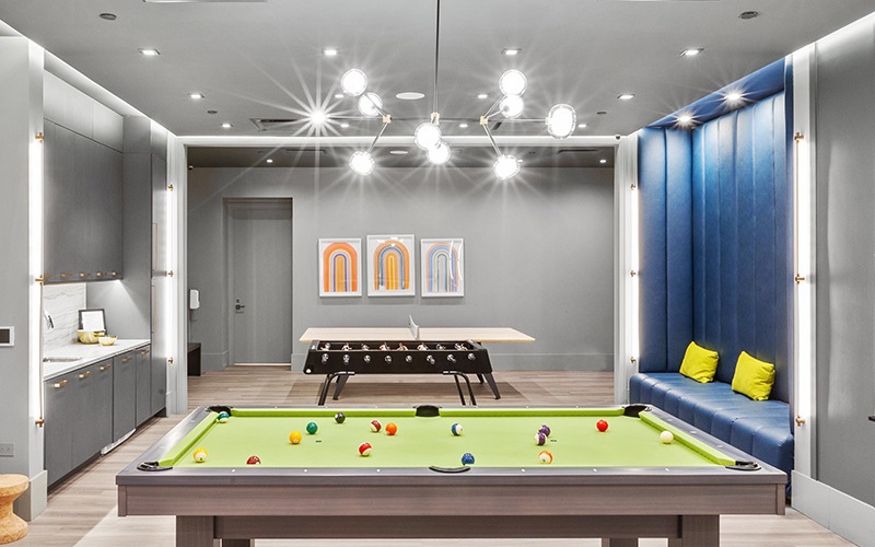 billiards lounge with seating and classic entertainment options